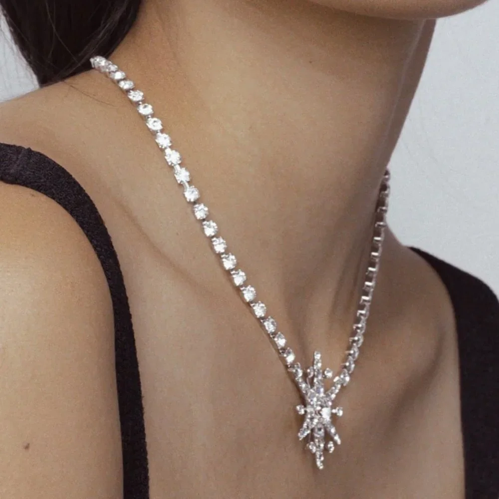 Bohemian Star Rhinestone Necklace Choker Jewelry for Women Tennis Chain Choker - Picture 3 of 5